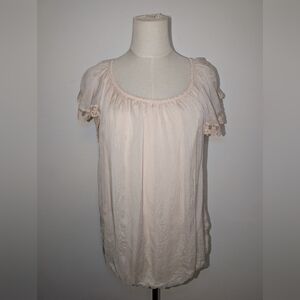Elegant Cream Silk Lined Women's Top With Lace Ruff detail